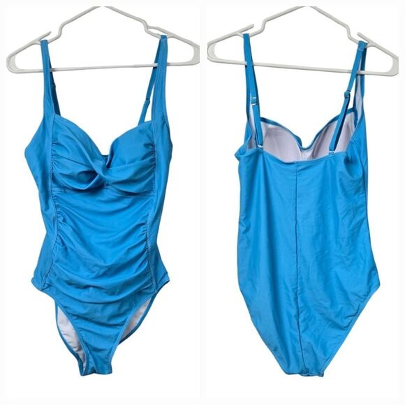 NWOT Turquoise Blue Ladies Twist-front One-piece Swimsuit Swimwear Bathing Suit - Picture 1 of 12